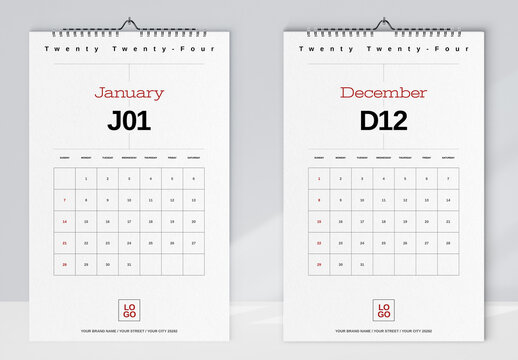 Minimal Simple Wall Calendar 2024
