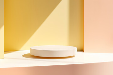 Pastel yellow round stage on a white tabletop