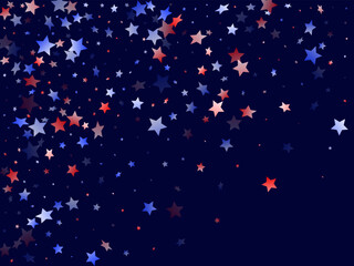 Flying red blue white star sparkles vector american patriotic background.