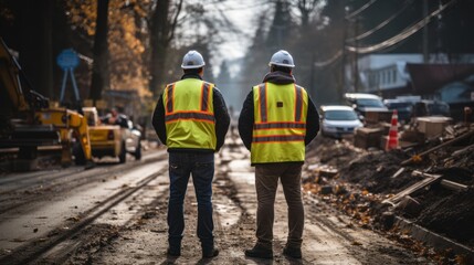 Road construction supervision team Civil engineers work at road construction sites to supervise new road construction and inspect road construction sites.