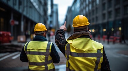 Road construction supervision team Civil engineers work at road construction sites to supervise new road construction and inspect road construction sites.
