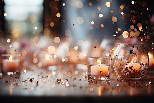 Background image with candle and fabric for a wedding invitation, celebration 