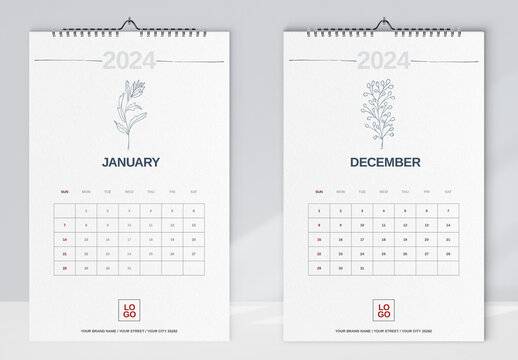 Botanical Plants Wall Calendar 2024