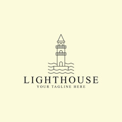 Naklejka premium Lighthouse logo line art vector illustration template icon graphic design