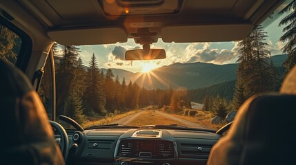 A Man driving on the road in a camper van, RV, caravan, or vacation vehicle. family vacation travel Vacation Trips in an RV