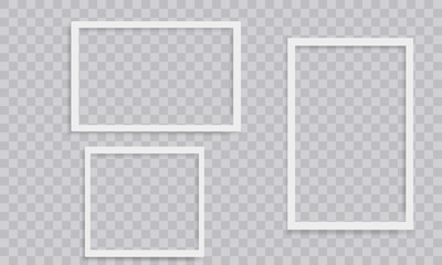 Fototapeta premium Vector Polaroid Frames: Realistic Photo Templates with Shadows. Vintage Card Set for Stock Use. Vector Illustratios on transparent background.