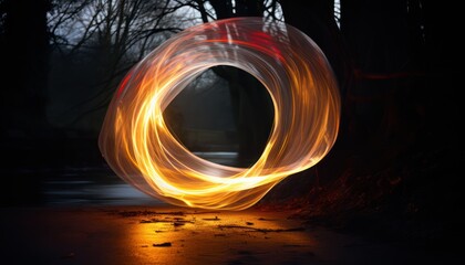 Photo of a mysterious and abstract circular object in the darkness - obrazy, fototapety, plakaty