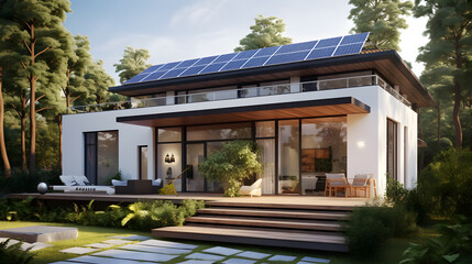 Fototapeta na wymiar Eco-Friendly Modern Home with Solar Panels