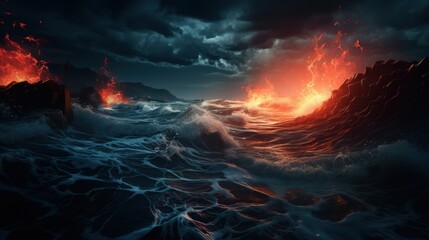 The waves of rivers and seas meet during high and low tides.