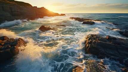 Obraz premium The waves of rivers and seas meet during high and low tides.