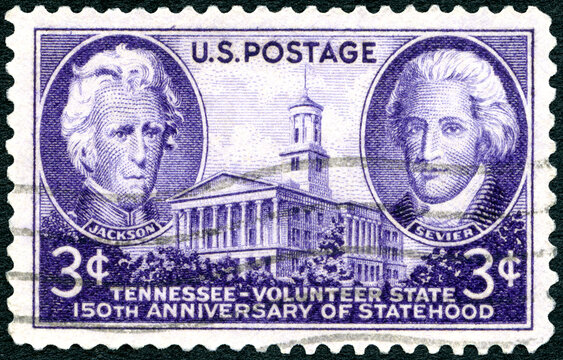 USA - 1946: shows Andrew Jackson, John Sevier Tennessee Capitol, Statehood, volunteer state, 150th Anniversary, 1946