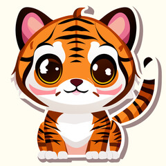 Cute cartoon tiger isolated on a white background. Vector illustration.