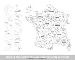 Carte des Départements et des Régions de France Métropolitaine et d'Outre-Mer