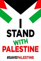 I stand with Palestine vertical banner poster for T shirt design and sharing for social media with Palestine flag background  illustration 