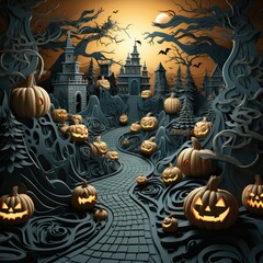 3D Halloween background with pumpkins