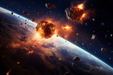 Meteors shine as they enter the earth's atmosphere, a very realistic 3d rendering element - obrazy, fototapety, plakaty