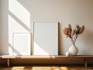 Thin Frame mockup Chic Parisian Interior Minimal wooden leaning frame mock-up Minimal Digital template poster mock up