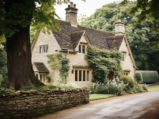 Fototapeta na wymiar A charming English countryside cottage with a cozy interior and vintage style decor.