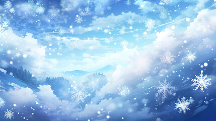 a beautiful happy inspired anime wallpaper, snowflakes flying around, ai generated image - obrazy, fototapety, plakaty