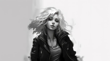 Fototapeta premium brave strong modern woman in a concept sketch artwork, ai generated image