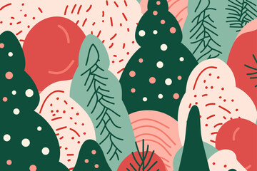 Christmas winter seamless pattern, abstract style. Good for fashion fabrics, children’s clothing, T-shirts, postcards, email header, wallpaper, banner, events, covers, advertising, and more.