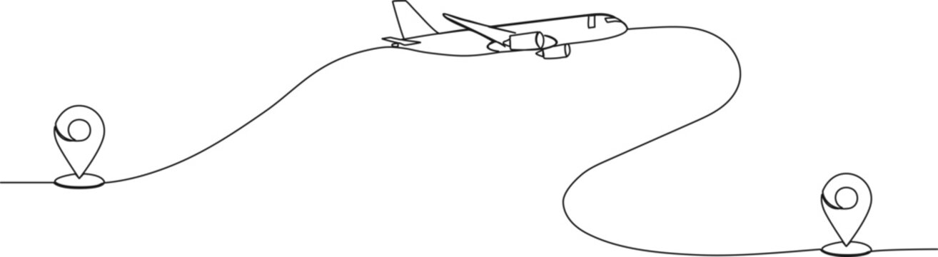 recommend clip art: continuous single line drawing of air travel concept with passenger plane, line art vector illustration