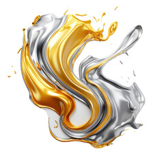 Abstract liquid splash silver and gold transparent png
