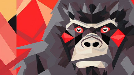 strong angry ape face, geometrical modern artwork, ai generated image