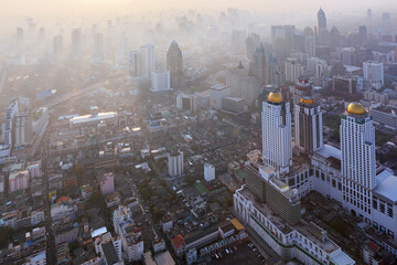 Morning sunrise over Bangkok city in Ratchaprasong district in 2012 Bangkok city, Thailand
