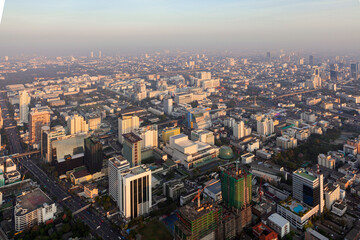 Morning sunrise over Bangkok city in Ratchaprasong district in 2012 Bangkok city, Thailand