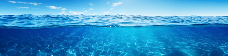 View of the sea above and under the water surface