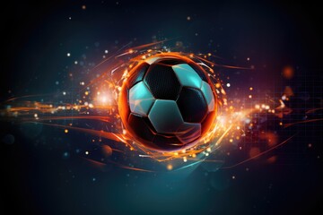 Fototapeta premium Soccer ball with glowing particles on abstract background. illustration
