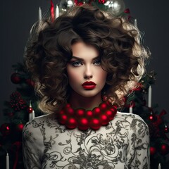Fototapeta premium Christmas theme portrait of a woman in sweater