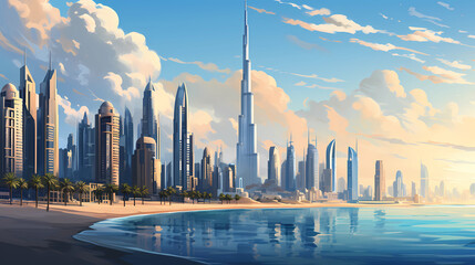 Illustration of the beautiful city of Dubai. United Arab Emirates - obrazy, fototapety, plakaty