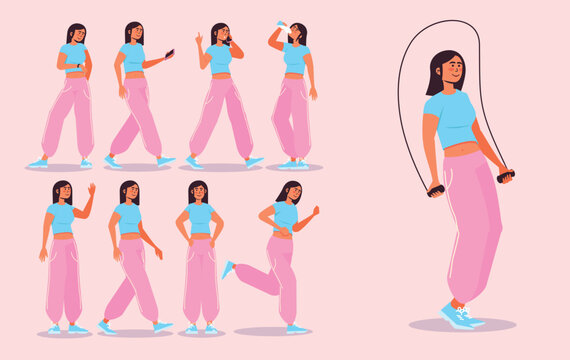 A girl character in working out positions illustrator vector