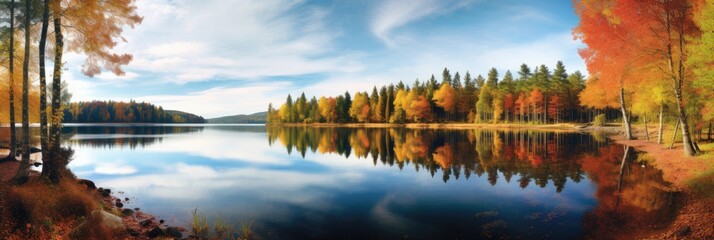 Fototapeta premium autumn photo view over lake Generative AI