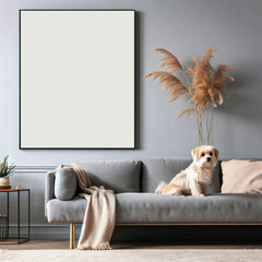 Wall art large square frame mockup display in a living room - obrazy, fototapety, plakaty