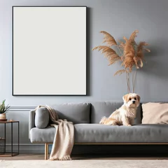 Poster Wall art large square frame mockup display in a living room © Pixalana