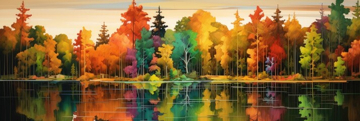 the trees on the banks of a lake Generative AI - obrazy, fototapety, plakaty