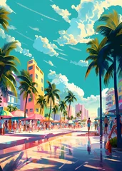 Deurstickers Illustration of a sunny day in an American resort town © Alek