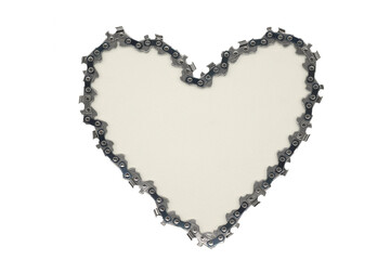 The saw chain is in the shape of a heart on white background