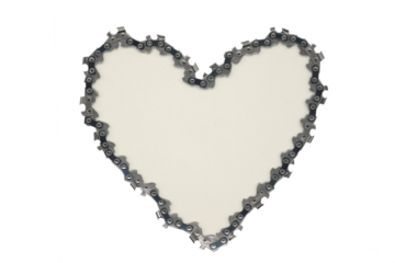 The saw chain is in the shape of a heart on white background
