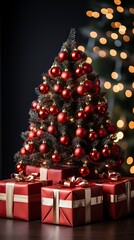Fototapeta na wymiar A Festive Christmas Tree with Presents Underneath,Christmas Magic ,Holiday Cheer ,A Christmas Dream,The Spirit of Christmas ,A Very Merry Christmas