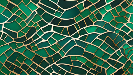 Abstract green  turquoise broken ceramic tiles mosaic seamless background for interior design.Generative AI