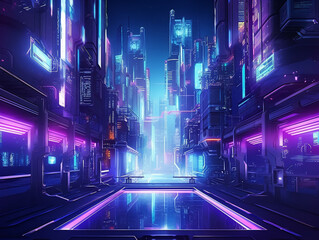 Vibrant neon lights illuminate a futuristic underground city bustling with life and energy.