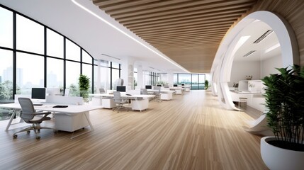 wide office with modern decoration and glass
