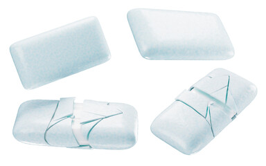 set of White Mint Chewing Gum. 3d illustration. isolated on background.