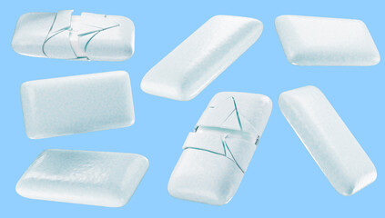 set of White Mint Chewing Gum. 3d illustration. isolated on background.