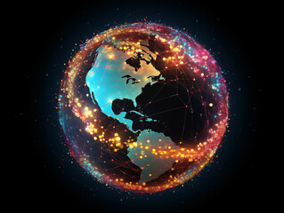 A network of communication lines connecting various points on a globe symbolizing global interconnectedness.