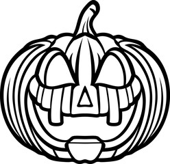	
Stylized ink drawing of Halloween pumpkin with a carved out scary smiling face. Vector illustration.